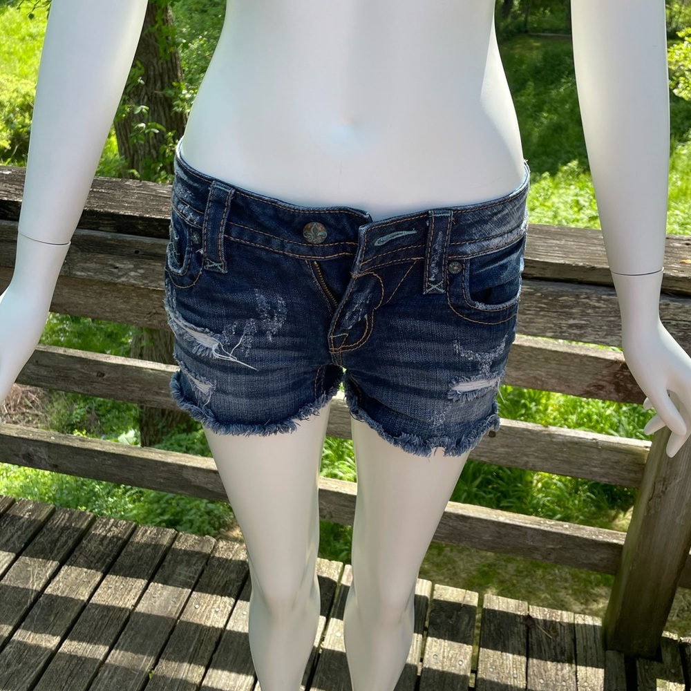 Rock Revival Jessica Blue Jean Shorts Size 25 - Picture 2 of 12